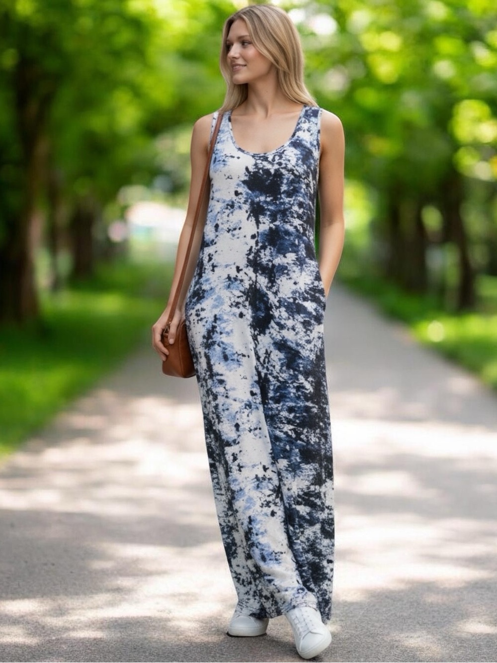 Avenue Navy and White Tie-Dye Maxi Dress